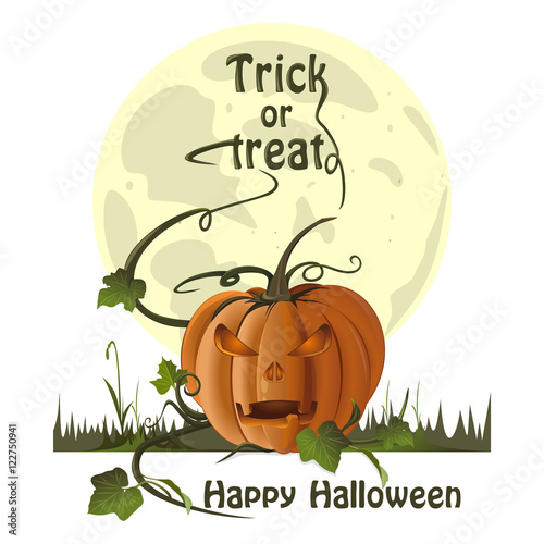 Jack-o'-lantern on a background of the full moon. Halloween design. Vector illustration