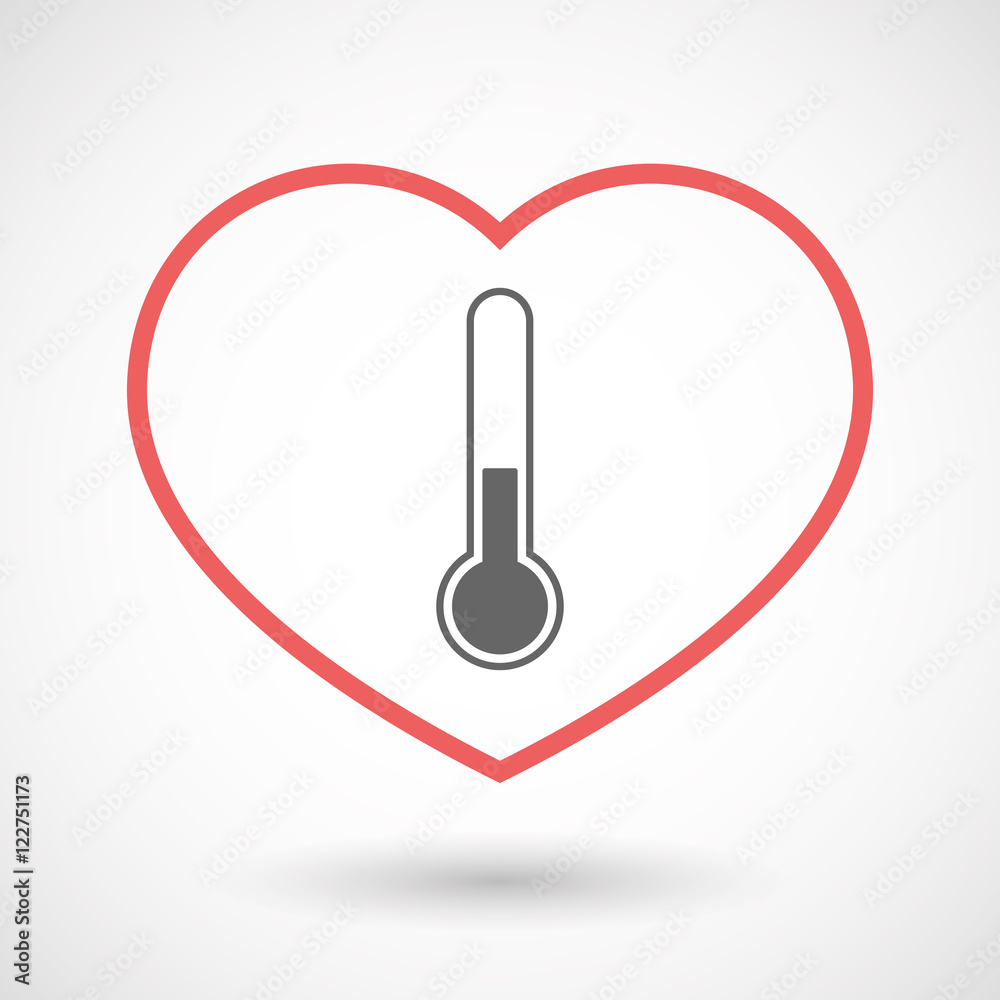 Isolated line art red heart with a thermometer icon Isolated line art red heart with a thermometer icon