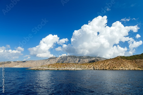 view from the boat on sea and sky in mediterranean  Greece Europe