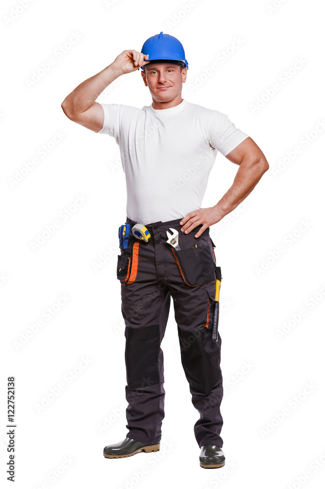 smiling handyman on white background fine portrait smiling handyman on white background fine portrait