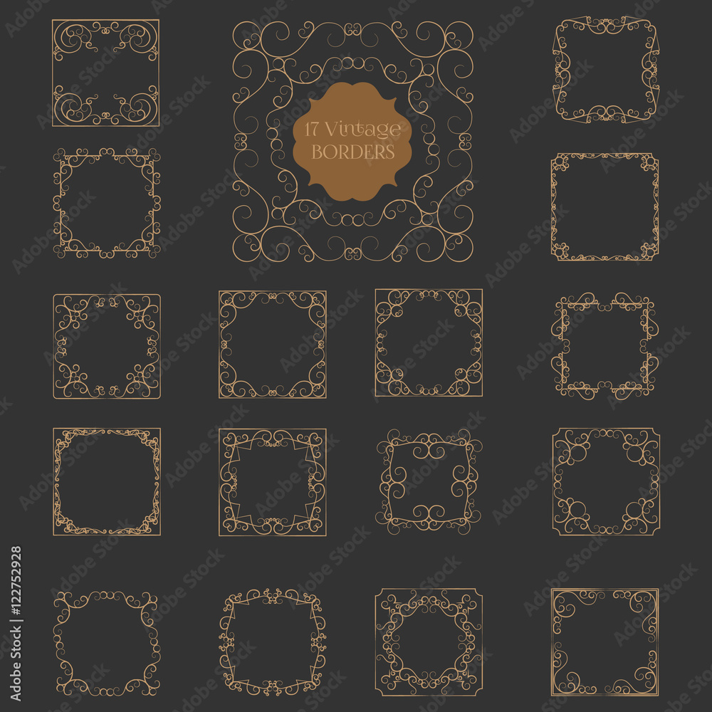 Set of Art Deco Frame, Elegant Border, Flourishes Corner Elements Set of Art Deco Frame, Elegant Border, Flourishes Corner Elements