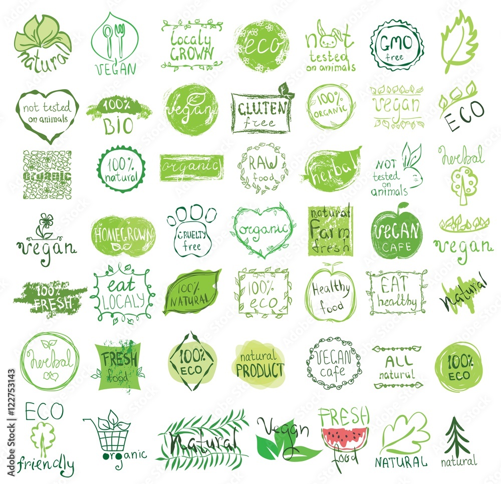 Vector vegan, natural and eco icons.