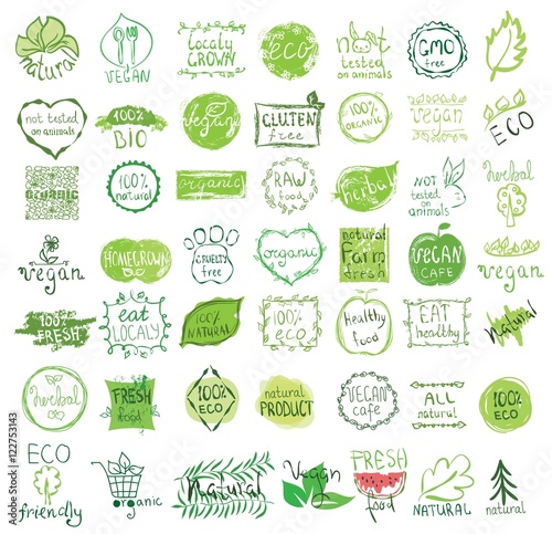 Vector vegan, natural and eco icons.