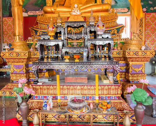altar inside the buddhist temple at Samui, Thailand
