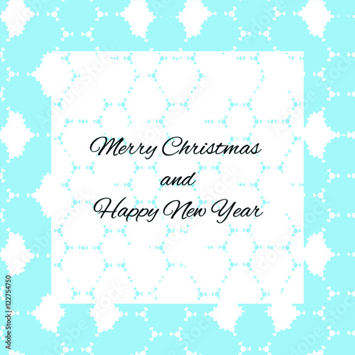 Merry Christmas Happy new year greeting card on abstract snowflakes background. Winter holidays design for cards, invitation