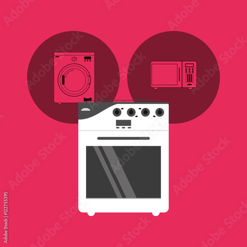 oven stove with washing machine and microwave home electronic appliances image vector illustration