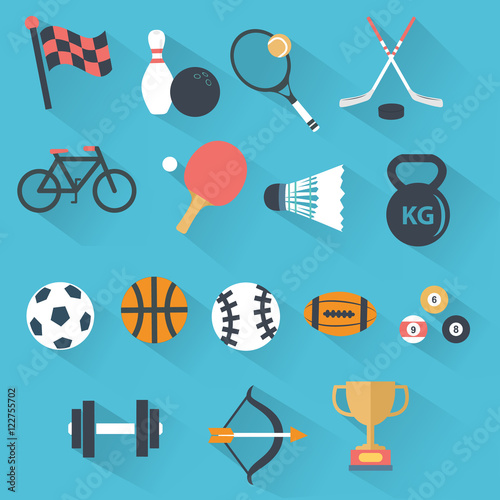 Set of sport icons in flat design with long shadows