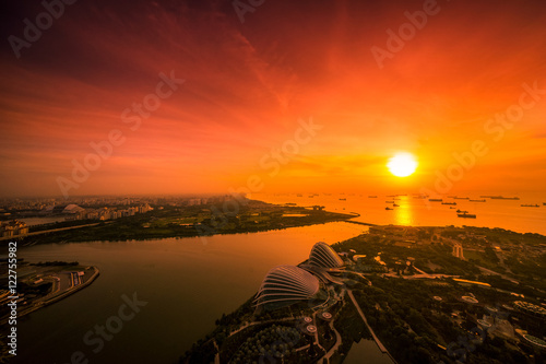 Singapore Marina bay gardens panorama sunset