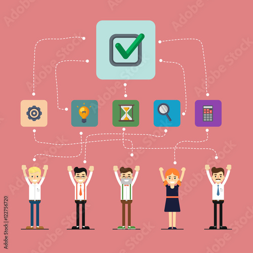 Social network and teamwork banner with connected round pepole icons, vector illustration on vinous background. Communication mapping. Infographic social algorithm. Team work for great results.