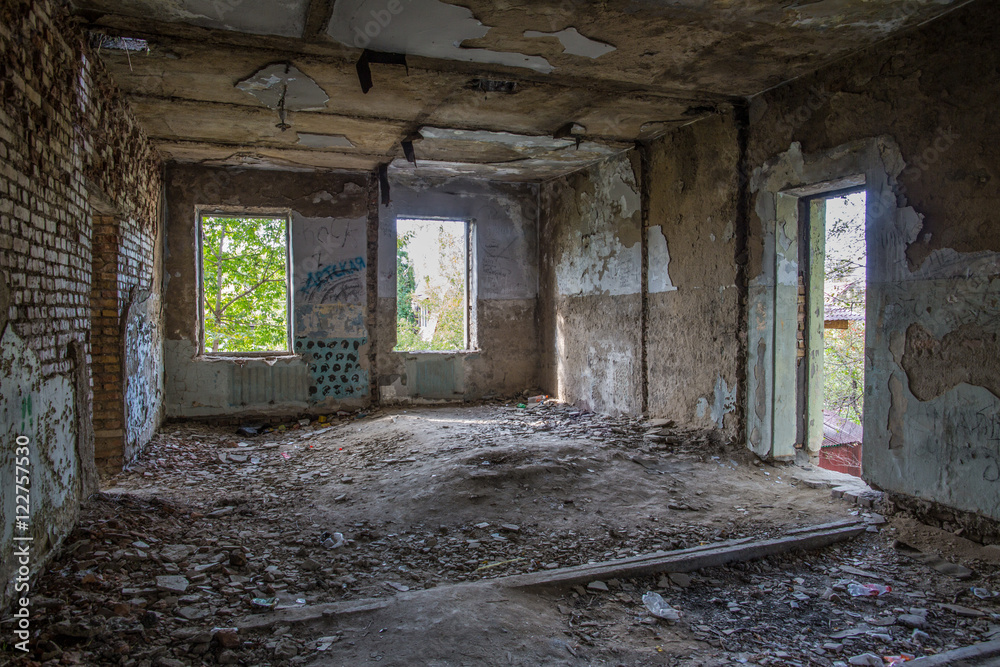 inside an old ruined house