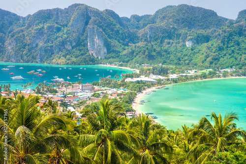 Fototapeta View from the highest viewpoint of Koh Phi-Phi Don island, Thail
