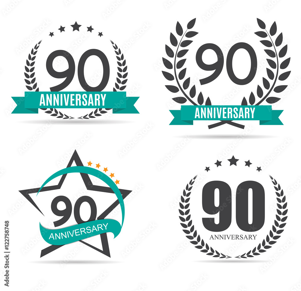 Template Logo 90 Years Anniversary Set Vector Illustration