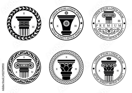 Set round logos or patterns of seals, logos with capitals for architectural or construction companies. Vector graphics