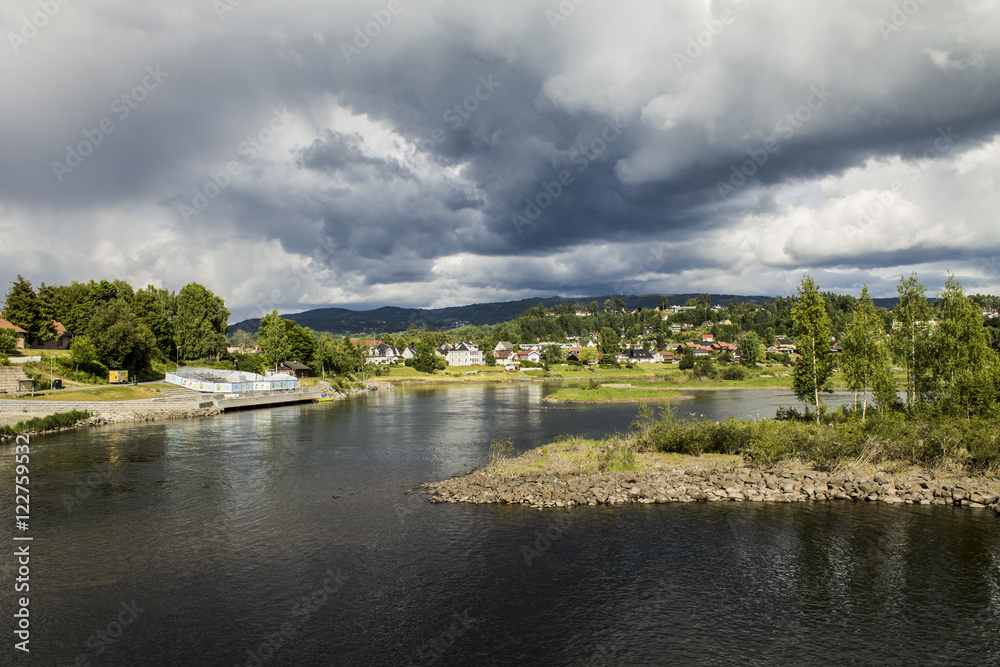 Norway Honefoss landscape river fjords and sky 01.07.2014