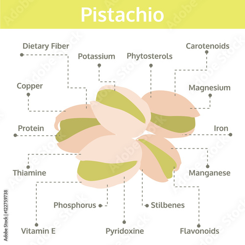 pistachio nutrient of facts and health benefits, info graphic