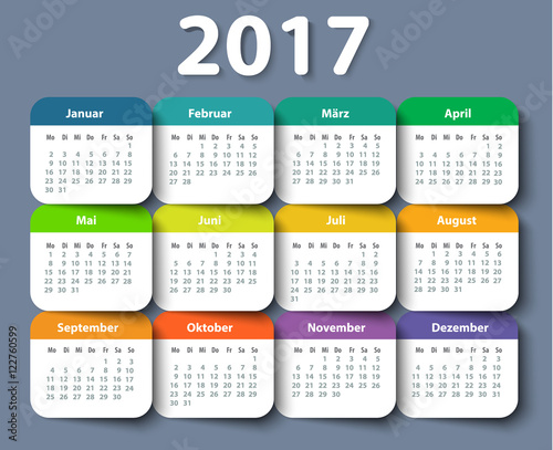 Calendar 2017 year German. Week starting on Monday