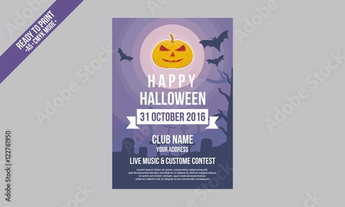 night pumpkin and bats flyer halloween template vector 