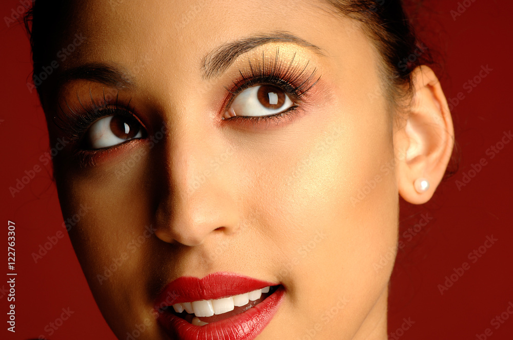 African American Black Fashion Model on Red Background African American Black Fashion Model on Red Background