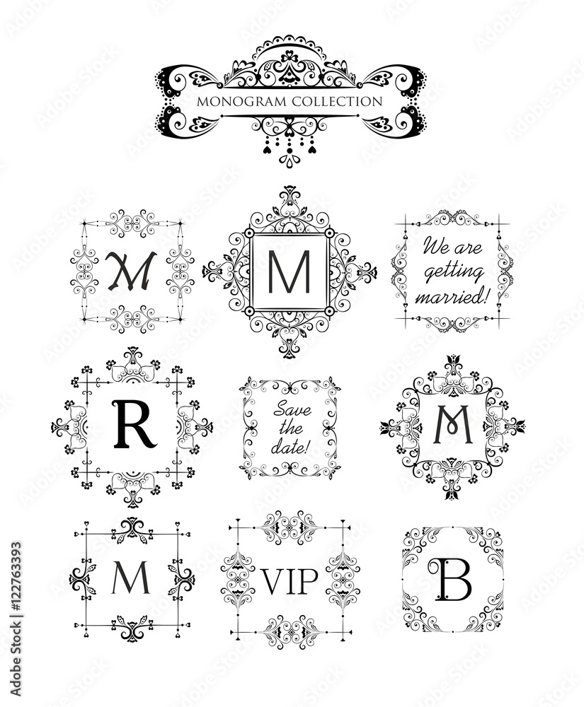 Wedding monogram vintage invitation card Vector Image