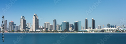 Panoramic view of the San Diego Skyline from Coronado Island in San Diego, California