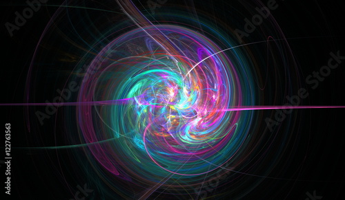 Fractal spiral woven from thin jets, stars and shine. Fractal art grafics photo