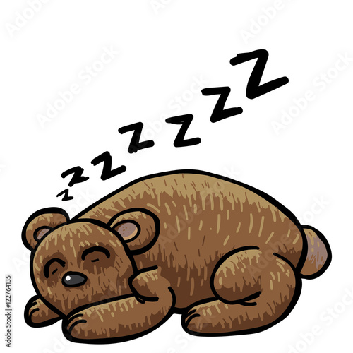 Cute sleeping bear, with letters zzzzzz flying over his head. Vector illustration, on white background.