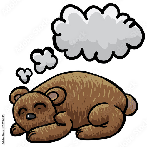 Cute sleeping bear, with thinking comics bubble - ideal space for your text / image. Vector illustration, on white background.