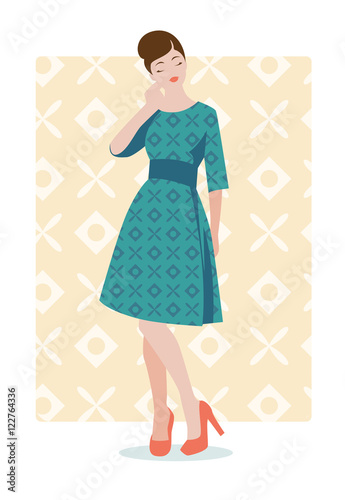 Fashion girl with pattern on her dress and background