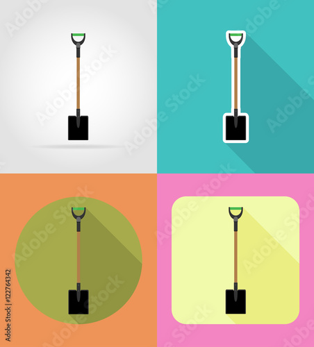 gardening tool shovel flat icons vector illustration