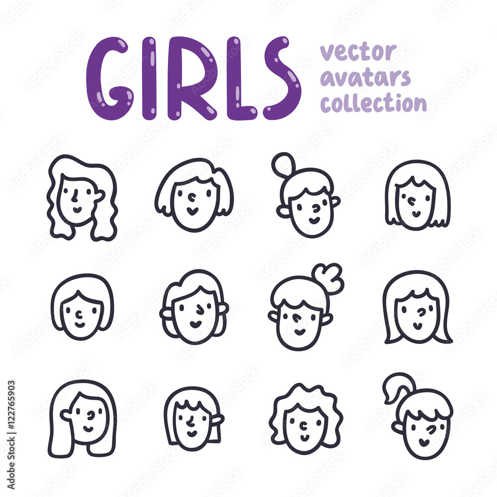 Girls outline vector avatars collection Girls outline vector avatars collection
