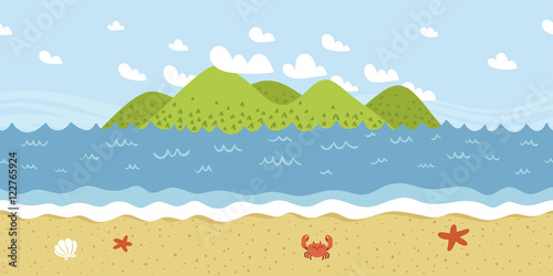 Beach coast landscape vector seamless pattern