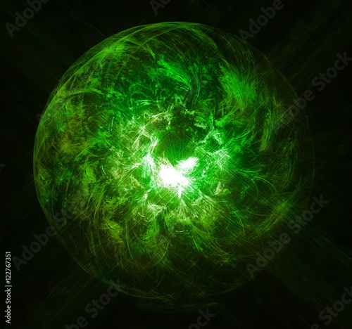 Magic ball burning green flame. Fractal art graphics