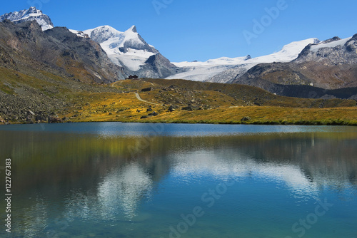 landscape with glacial lake in the Swiss Alps
