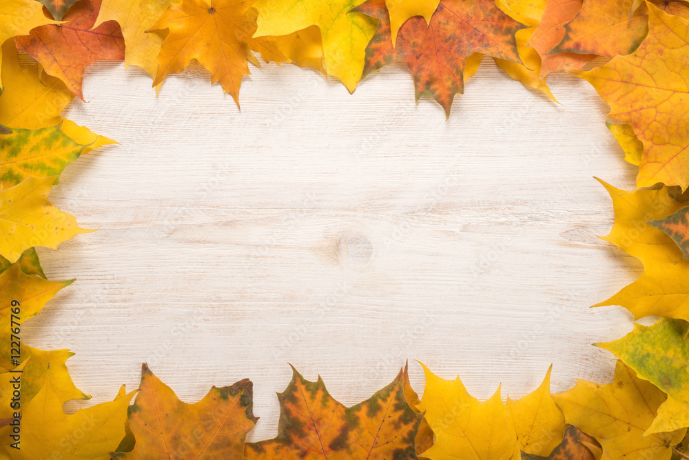 Autumn Leaves over wooden background Autumn Leaves over wooden background