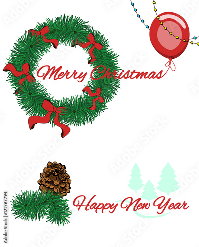 Merry Christmas  and Happy new year decoration elements set. Winter holidays design for cards, invitation