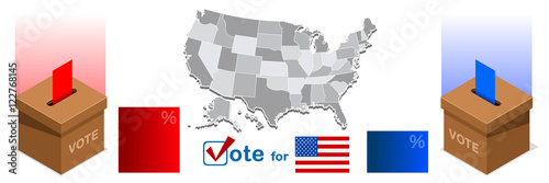 Usa Election 2016 winner news. Republican candidate win infographic. Vote pools result. Us Presidential debate symbol isolated vector icon. Trump debate result flat isometric vector banner