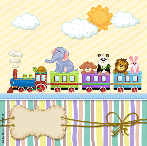 Baby shower card with train and animals
