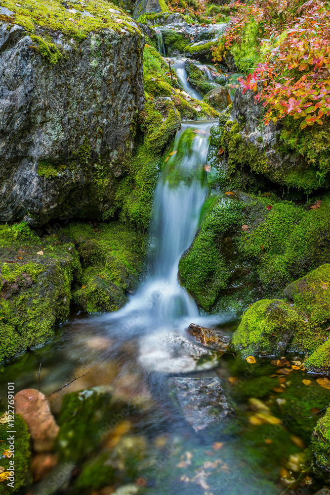 Small waterfall in autumnal forest