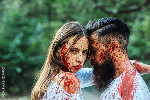 Принти на полотні halloween couple with blood