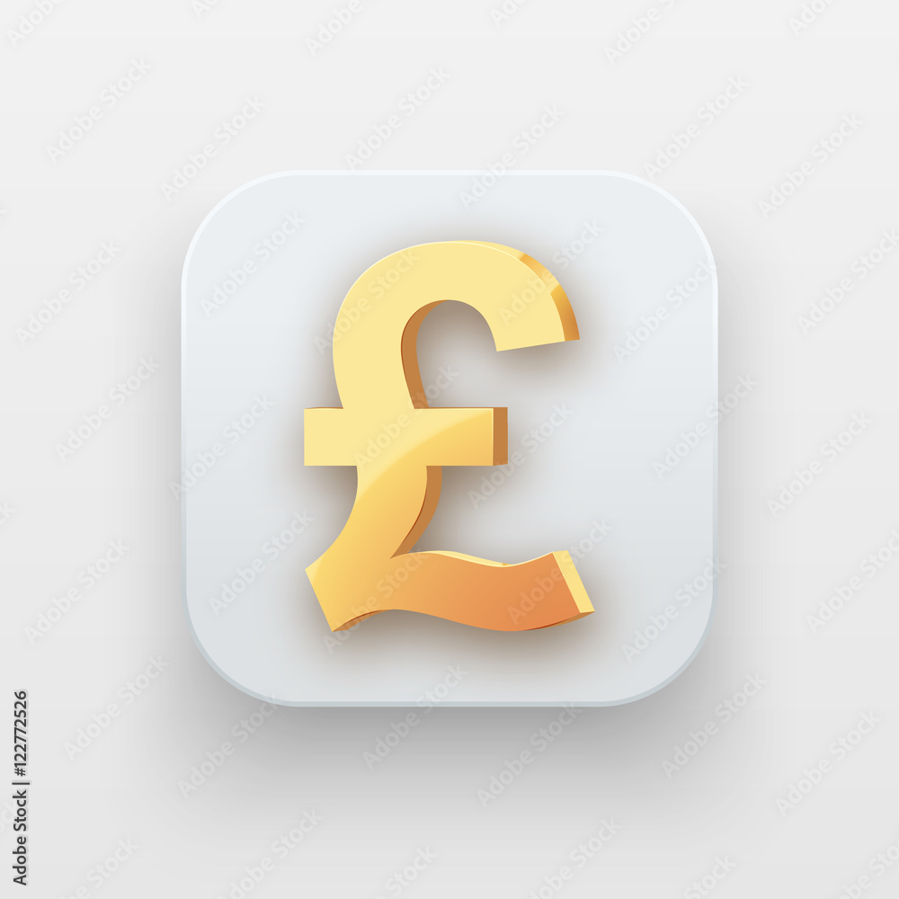 Money luxury icon. Currency Symbol of Gold Pound on light backdrop with shadow. Vector Illustration Isolated on background