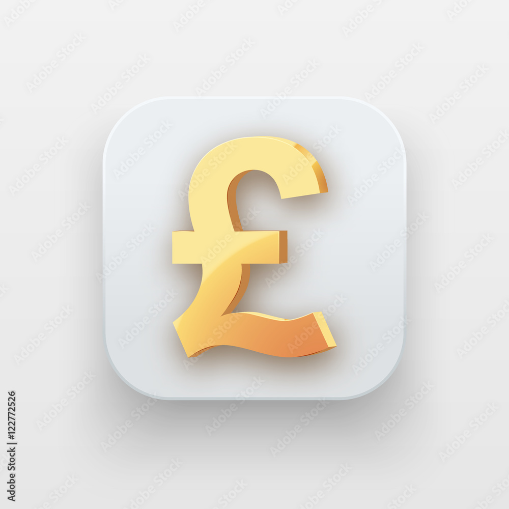 Money luxury icon. Currency Symbol of Gold Pound on light backdrop with shadow. Vector Illustration Isolated on background Money luxury icon. Currency Symbol of Gold Pound on light backdrop with shadow. Vector Illustration Isolated on background