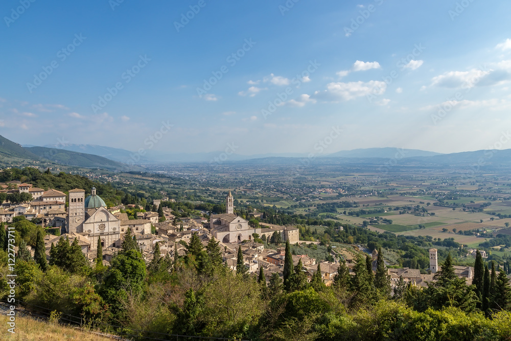 Assisi, Italy. View of the city on the slopes of Monte Subasio