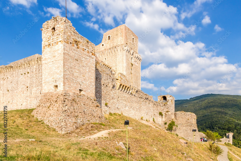Assisi, Italy. Towers and walls of Rocca Maggiore