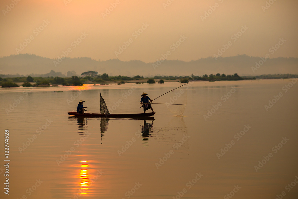 Silhouette Two fishermen