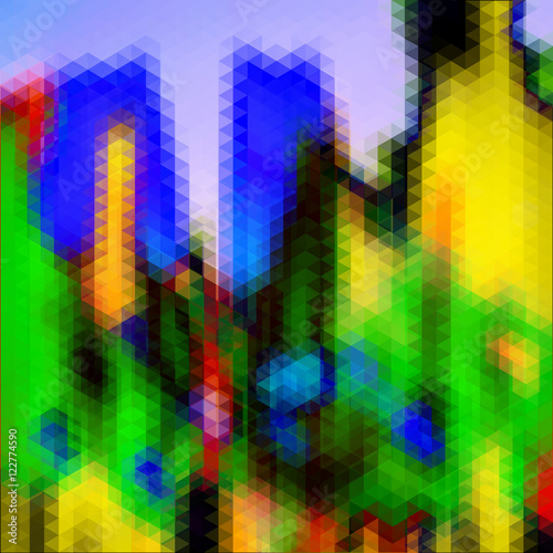 Abstract triangular background resembling modern architecture. Blue, green, yellow and orange abstract city © mavie1312