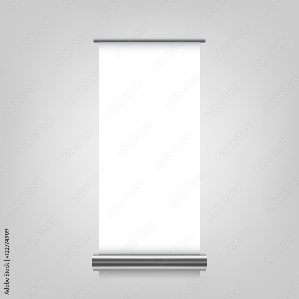 mock up of realistic roll up stand on white background. 3d vector illustration. roll up display banner mock up of realistic roll up stand on white background. 3d vector illustration. roll up display banner