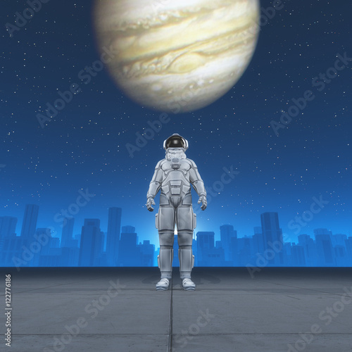 Man in costume astronaut