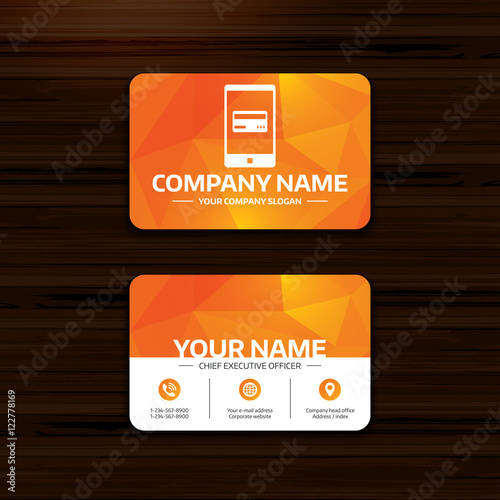 Mobile payments icon. Smartphone with card.