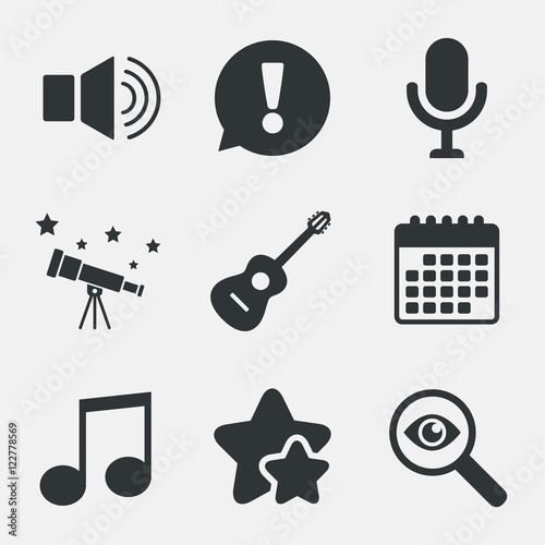 Musical elements icon. Microphone, Sound speaker.