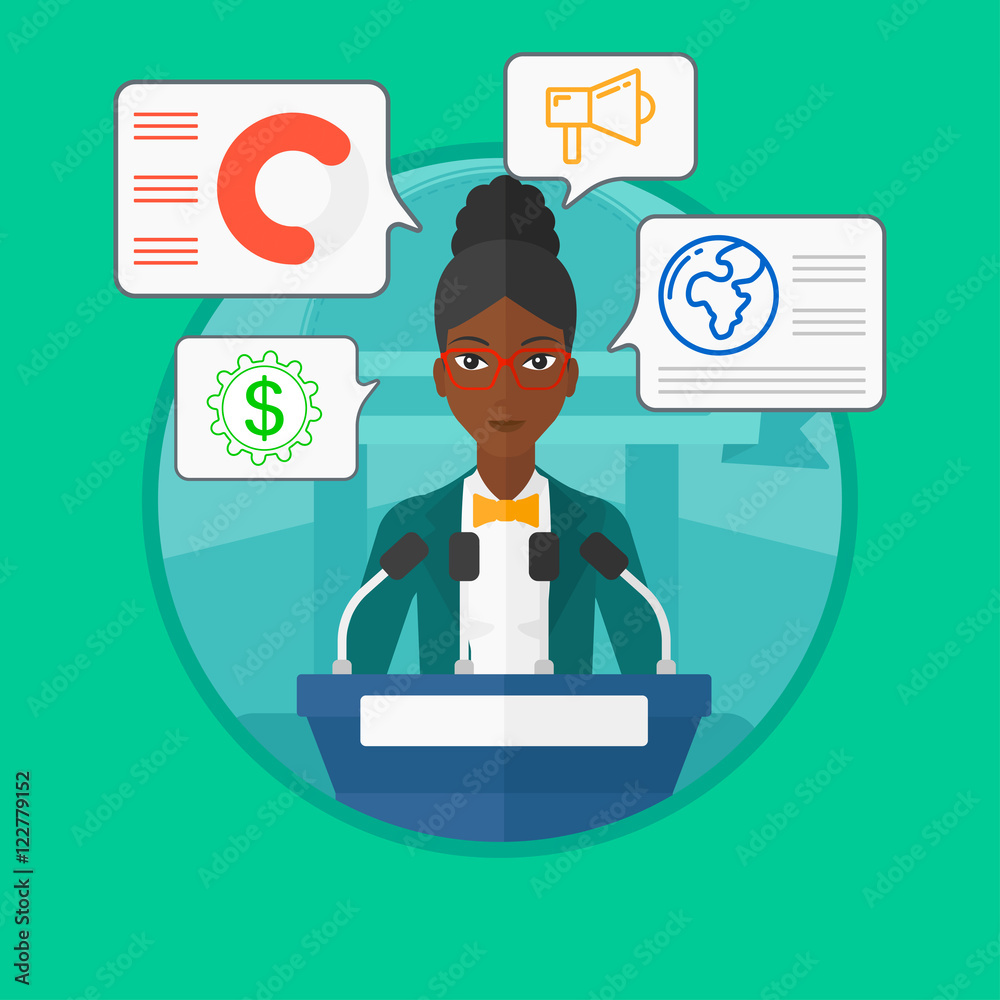 Female speaker on the podium vector illustration. Female speaker on the podium vector illustration.